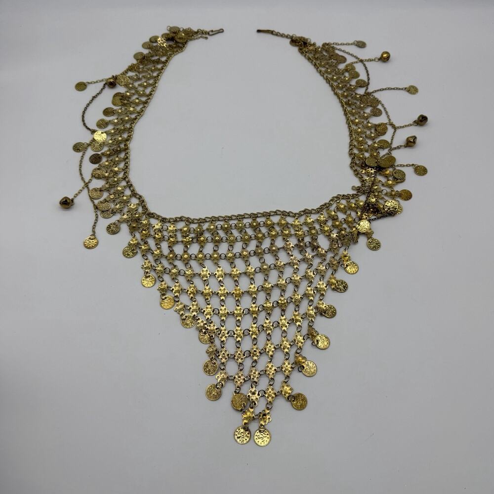 Gold Tone Coin Chain Hip Belt Belly Dance Boho Gypsy Festival Jingle 41” Turkey